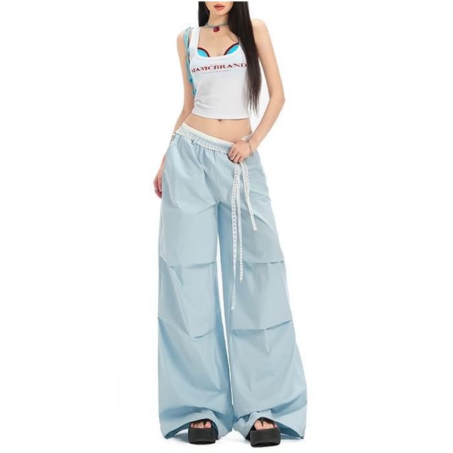 Denimot-Drawstring Waist Plain Baggy Pants Various Designs