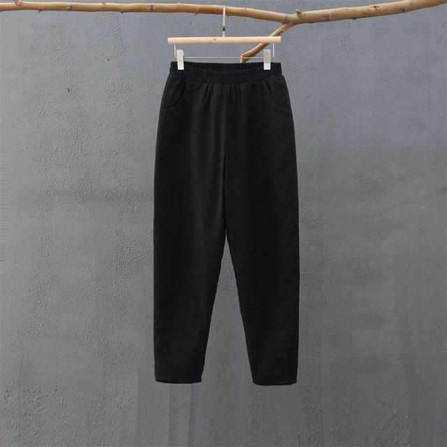 Dorine-Elastic Waist Plain Padded Tapered Pants-One Size