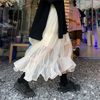 white midi skirt mesh