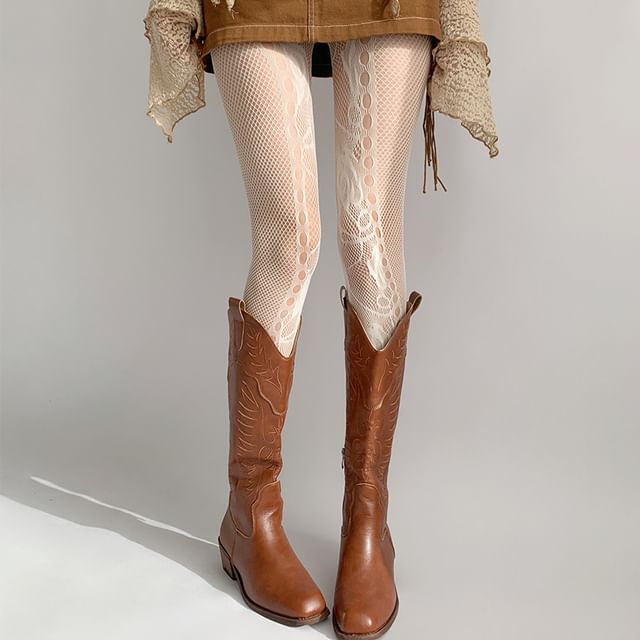 Gentiana-Plain Cutout Fishnet Tights