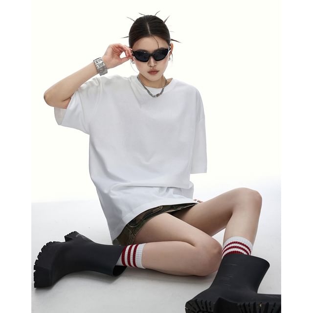 Samso-Short Sleeve Crew Neck Plain T-Shirt