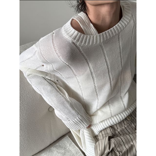 Nahagin-Round Neck Plain Ribbed Oversized Sweater