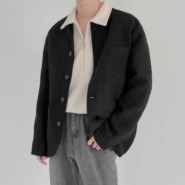 Cowpow-Crew Neck Plaid Button-Up Jacket