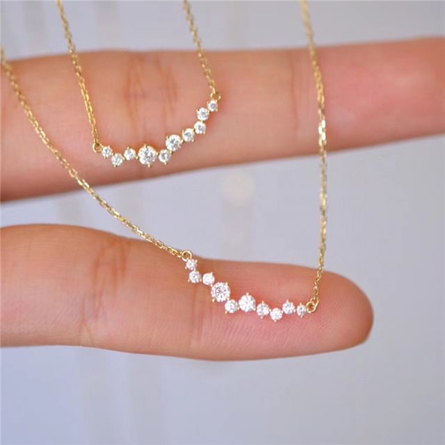 Phoenoa-925 Sterling Silver Rhinestone Bar Necklace