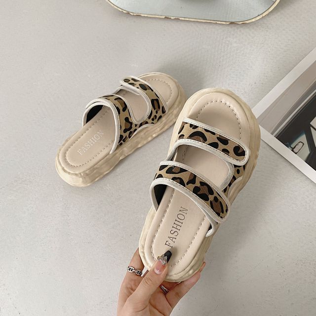 leopard platform slide sandals