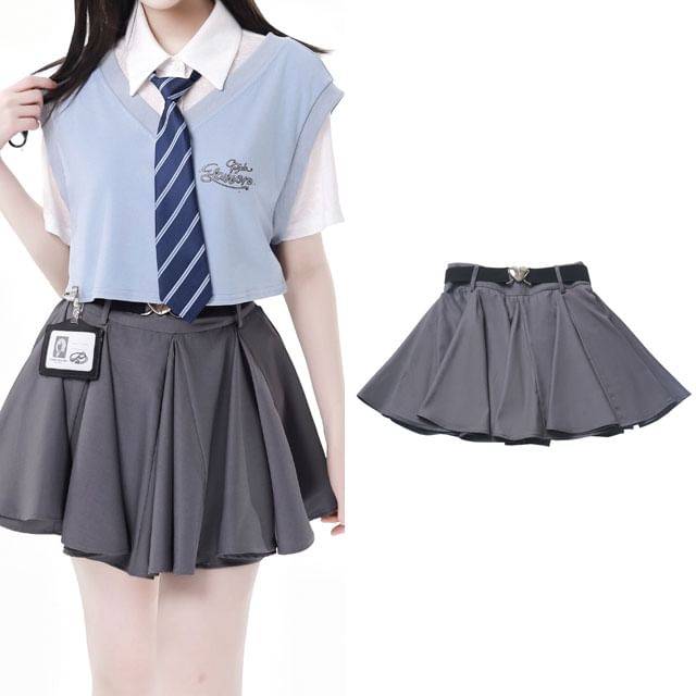 Florimi-High Rise Plain Mini A-Line Skirt