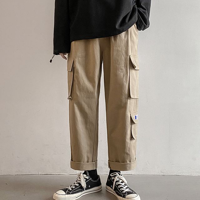 wide leg khaki cargo pants