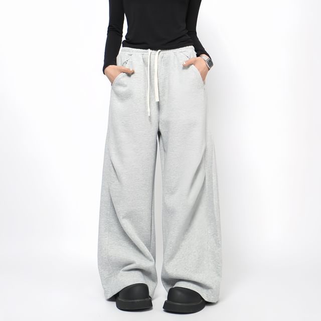 Derbundy-Drawstring Waist Melange Wide Leg Sweatpants
