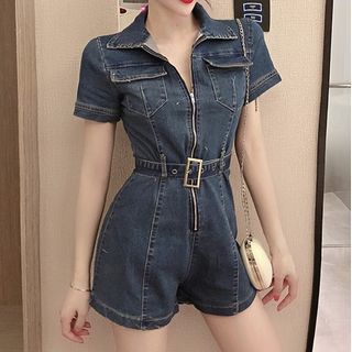 Manicotto - Short-Sleeve Denim Romper 