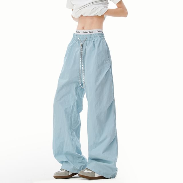 Koiyua-Drawstring Waist Wide Leg Parachute Pants
