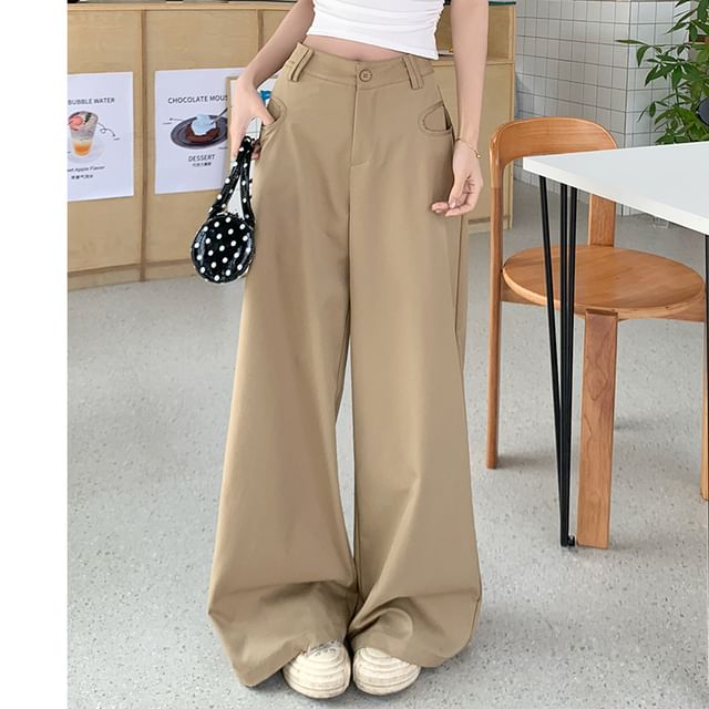 Duwnie-High Waist Plain Baggy Pants