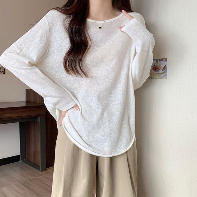 Dovitade-Long-Sleeve Crew Neck Plain Tee
