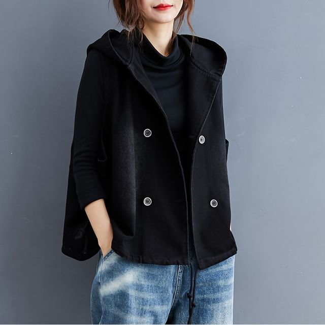 Acoustic Rain-Hooded Double Breasted Denim Vest