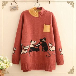 Kawaii Fairyland - Pocket-Front Cat Print Sweater | YesStyle