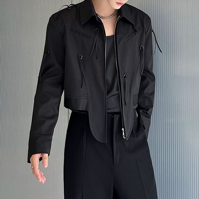 ravewider-Collared Zip-Up Plain Jacket