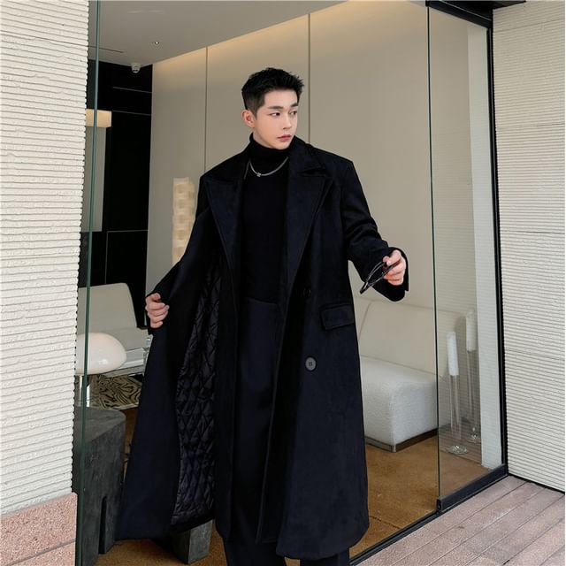 Patow-Double Breasted Plain Long Coat