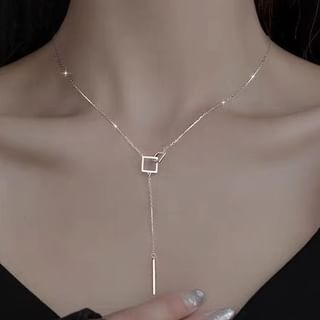 Parskletie-Interlocking Square S925 Sterling Silver Lariat Necklace