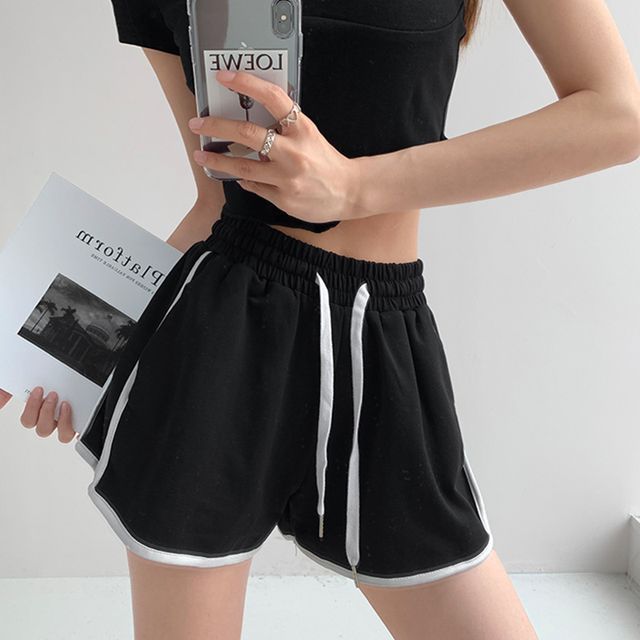 Everose-Contrast Trim Drawstring Shorts