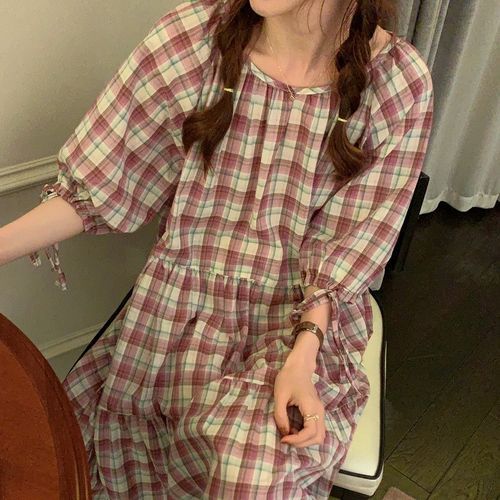 Sadelle Plaid Pajama Dress YesStyle