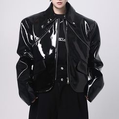 Stand Collar Plain Double-Breasted Jacket