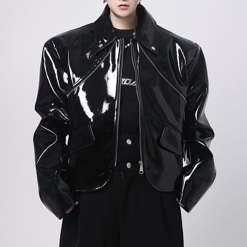 Mens wet hot sale look jacket