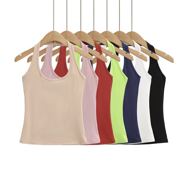 Hollahop-Scoop Neck Plain Halter Top