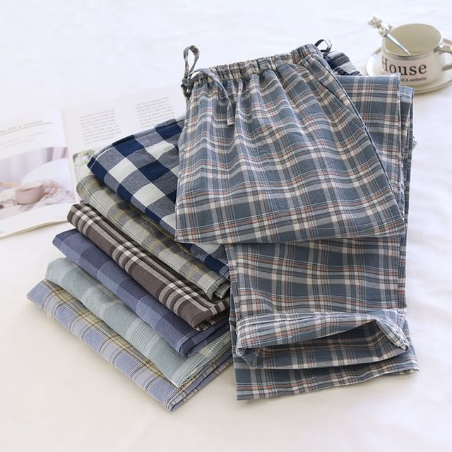 Dogini-High Waist Plaid Pajama Pants