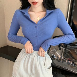 long sleeve cropped polo shirt