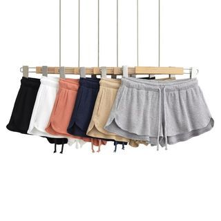 Yukis Low Rise Plain Waffle Wide Leg Sweat Shorts Sale
