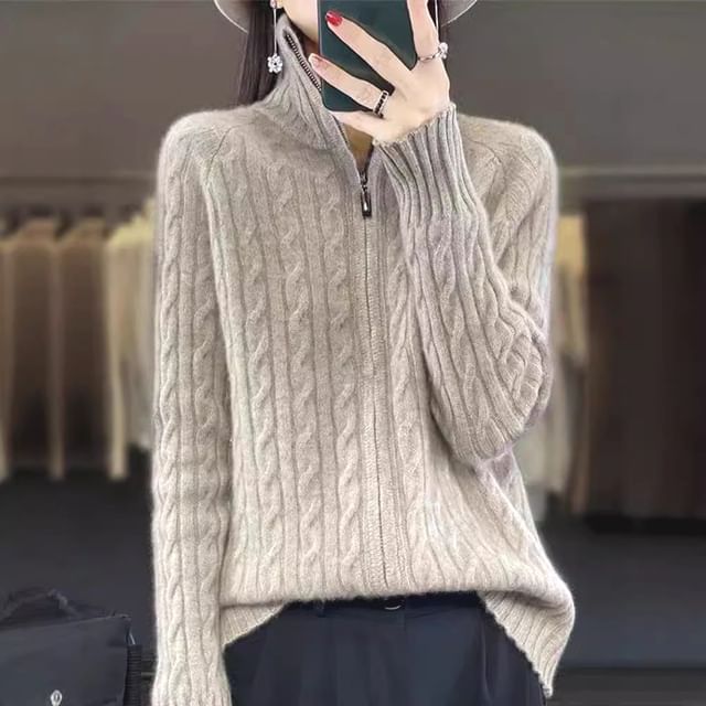 Cloud Nine-Turtleneck Cable Knit Zip Cardigan