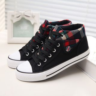 Solejoy - Plaid-Trim Canvas Sneakers | YesStyle