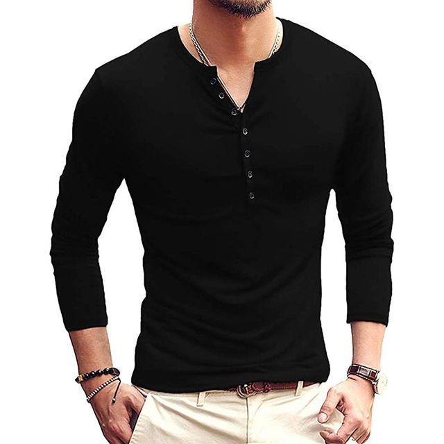 Double White-Long-Sleeve Henley T-Shirt