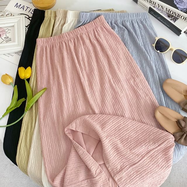 Iasia-High Waist Plain Maxi Skirt