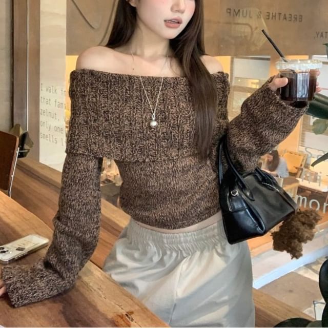 Beem-Off-Shoulder Melange Sweater