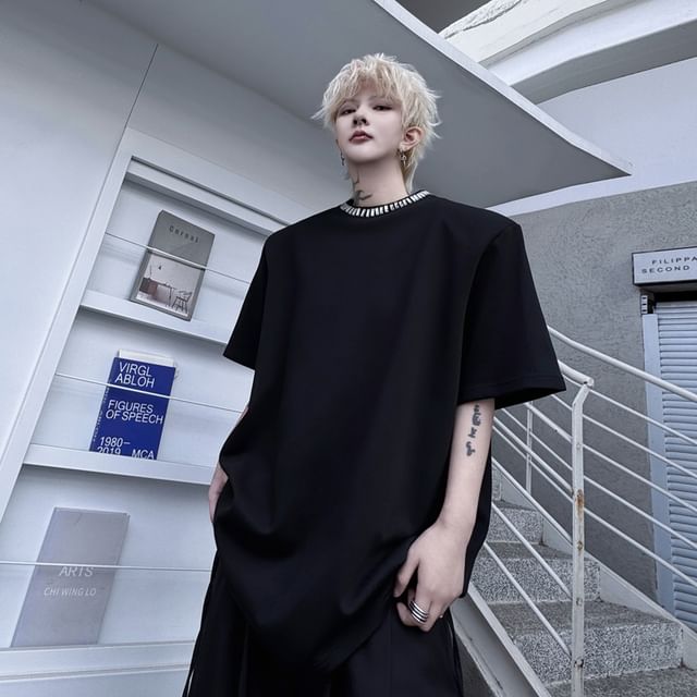 Patow-Elbow-Sleeve Crew Neck Sequin T-Shirt
