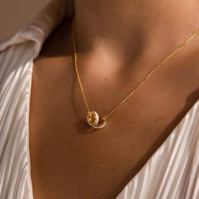 Sharkkira-Two-Tone Interlocking Circle Pendant Necklace Bracelet