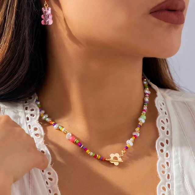 Proscenium-Floral Bead Necklace-One Size