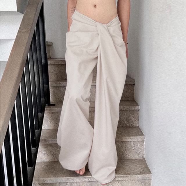 Allinya-Low Rise Asymmetrical Plain Baggy Pants