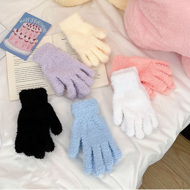 Baburu-Plain Coral Fleece Gloves