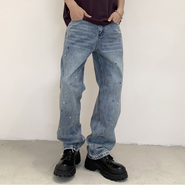 Nataro-Mid Rise Washed Straight Leg Jeans