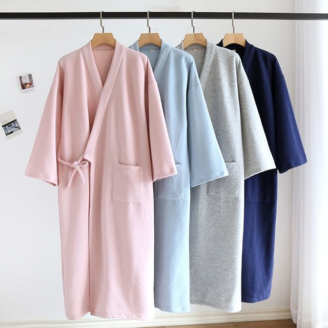 Dazzli-Plain Lace-Up Pajama Robe