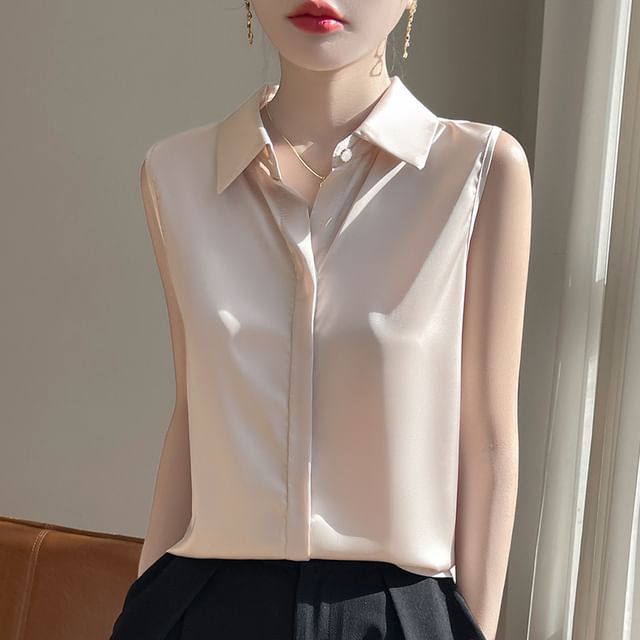 Weelop-Sleeveless Plain Shirt