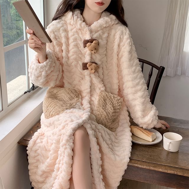 Dazzli-Hooded Fleece Pajama Robe Pants Set