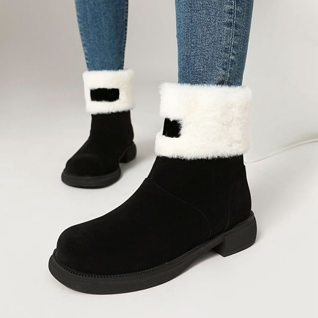 Megan-Platform Fluffy Panel Faux Suede Short Boots