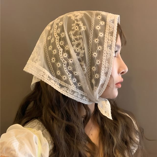 HATHOT Lace Triangle Head Scarf YesStyle
