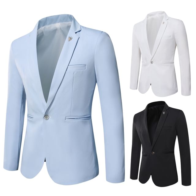 YIKES-Notch Lapel Plain Single Breasted Blazer