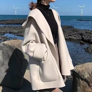 dintsdot Hooded Plain Open Front Coat Sale