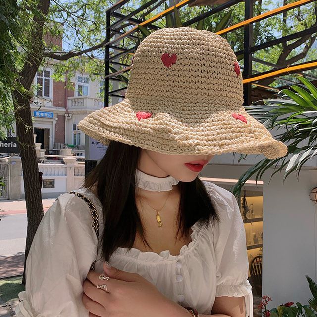 Heart Straw Foldable Bucket Hat 