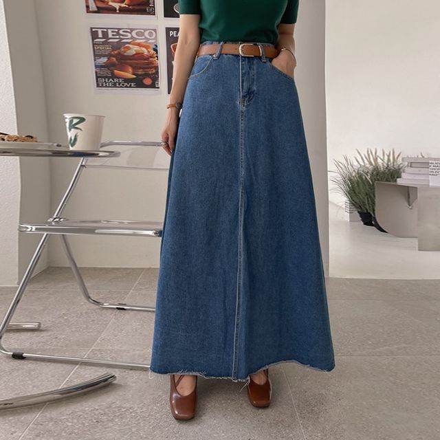 DABAGIRL - A-Line Maxi Denim Skirt | YesStyle