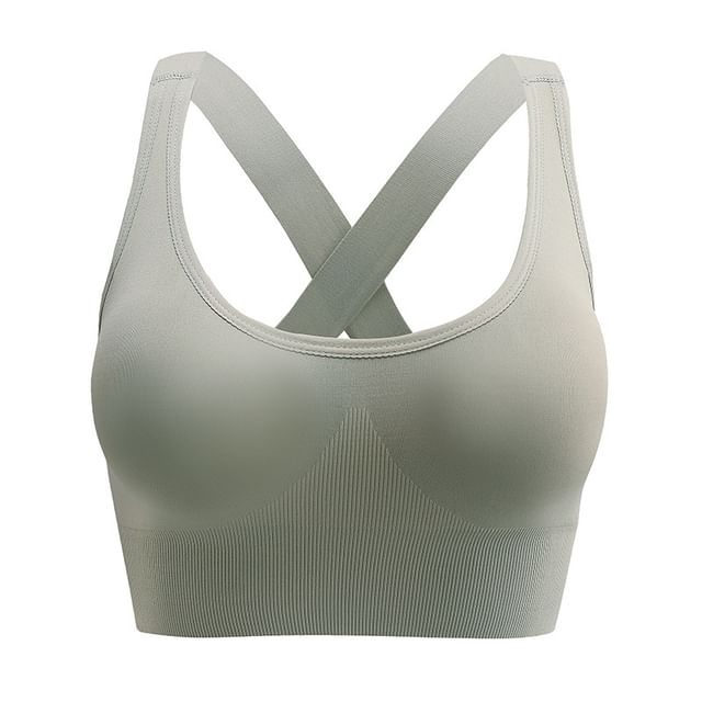 meirology Plain Cross Strap Sports Bra YesStyle
